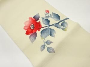 縮緬地薔薇模様開き名古屋帯(額縁仕立て)